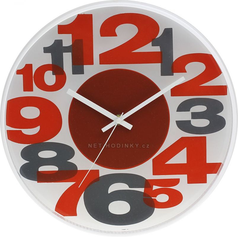 Nástěnné hodiny plastové kulaté E01.3233 s tichým chodem 154913 E01.3233.6092 - oranžová/šedá