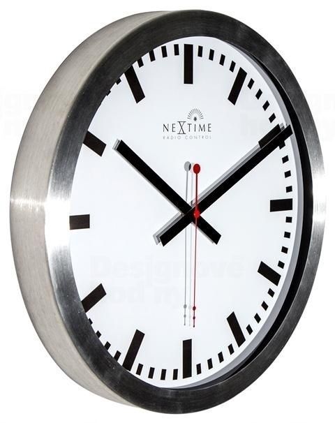 Designové nástěnné hodiny řízené signálem DCF 3999strc Nextime Station Stripe 35cm 164321