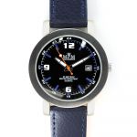 Moderní pánské hodinky s datumem a černým koženým řemínkem.0185 170573 Hodiny