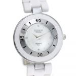 Elegantní quartz hodinky v moderním designu na bílém kovovém pásku..0477 170822 Hodiny