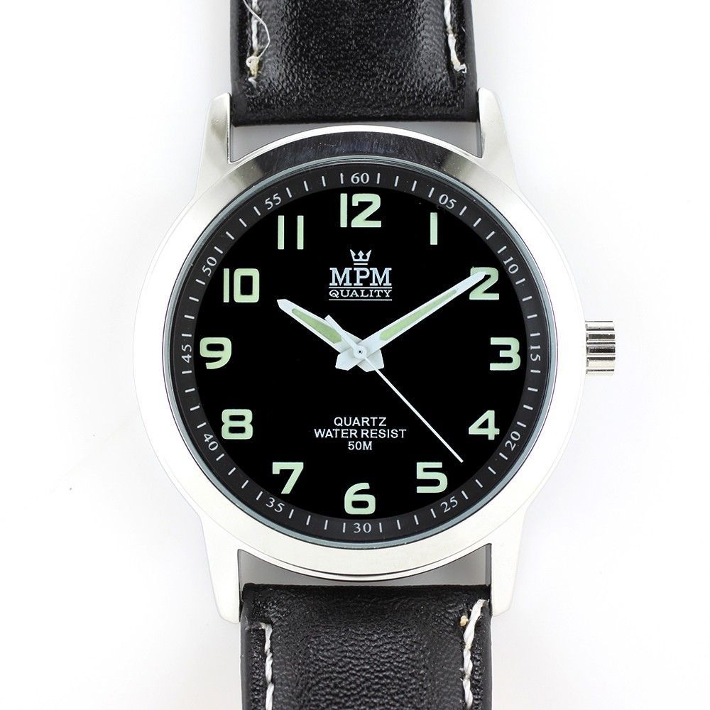 Klasické pánské hodinky na černém řemínku. Luminiscenční ručky..0366 170750 W01M.10583.D
