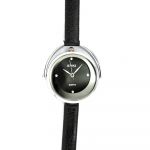Elegantní dámské hodinky s úzkým lesklým koženým řemínkem a hnědým číselníkem se zirkony místo indexů..0549 170852 Hodiny