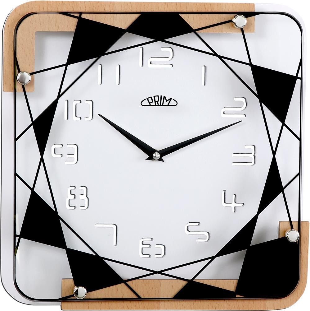 Nástěnné hodiny PRIM Today mají dnešní trendy styl. Tyto hodiny mají arabské číslice vyřezány do těla hodin. Jednoduchá geometrická grafika a logo je natištěno na skle hodin. Celý m Hodiny