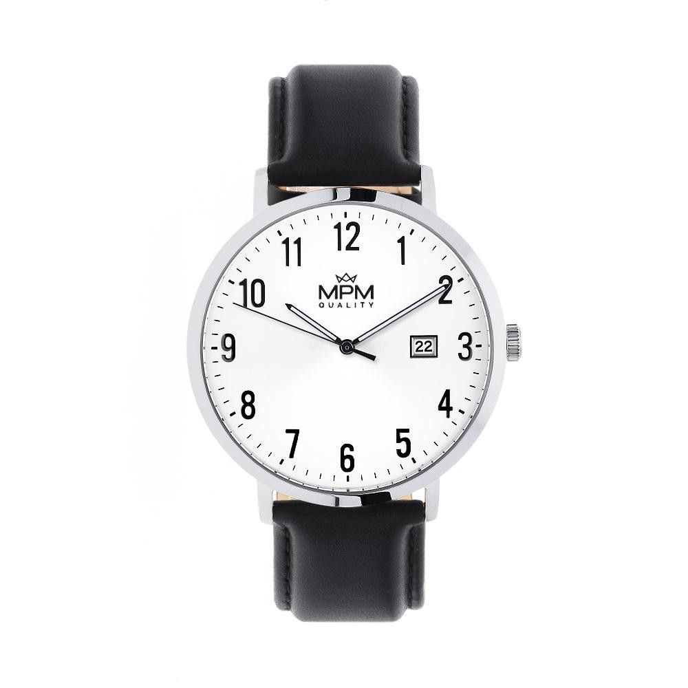 Pánské nerezové hodinky MPM na elegantním koženém řemínku..01390 171483 Hodiny