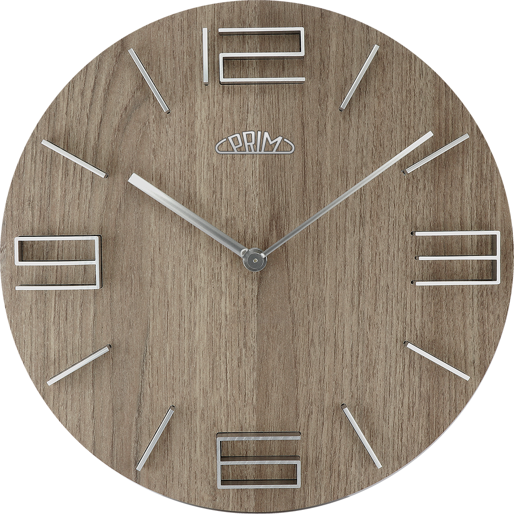 Dřevěné nástěnné hodiny PRIM Timber Breezy mají 3D číslice a indexy z kovu. Působí svěžím, elegatním a přírodním dojmem. Hodiny jsou vybaveny strojkem Quartz Taiwan E01P.4083 17320 Hodiny
