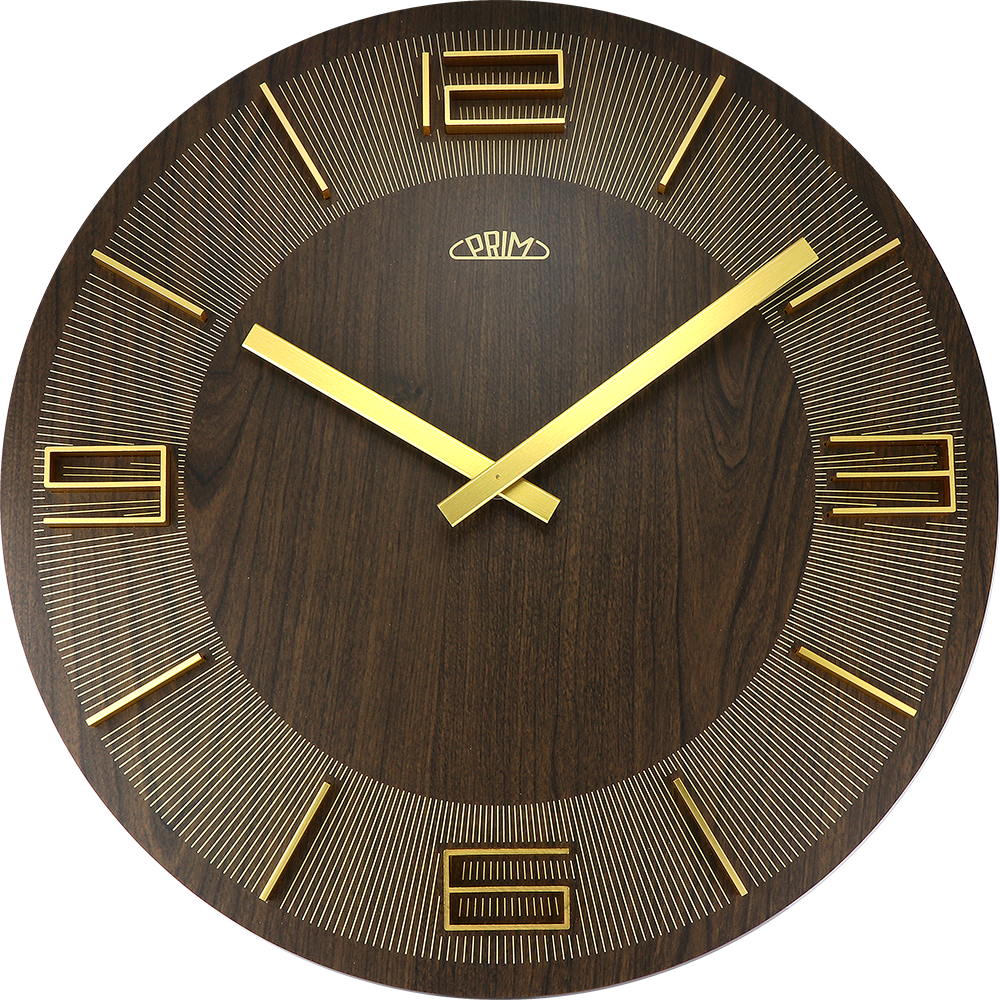 Dřevěné nástěnné hodiny PRIM Timber Unique mají 3D číslice a indexy z kovu. Působí jedinečným a elegatním dojmem. Hodiny jsou vybaveny strojkem Quartz Taiwan E01P.4082 173204 Hodiny