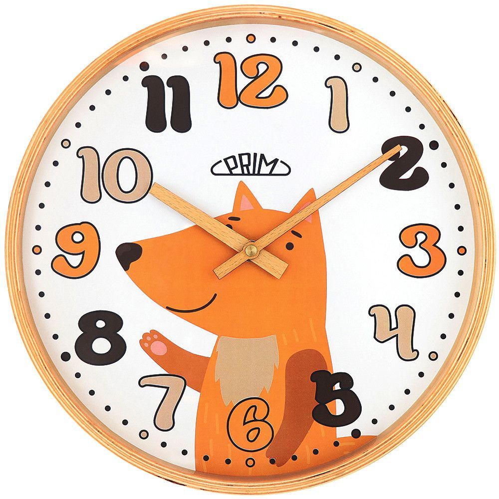 Nástěnné dětské hodiny ze dřeva s motivem lišky. Designováno a kompletováno v CZ. E07P.4263 178565 PRIM Kaia
