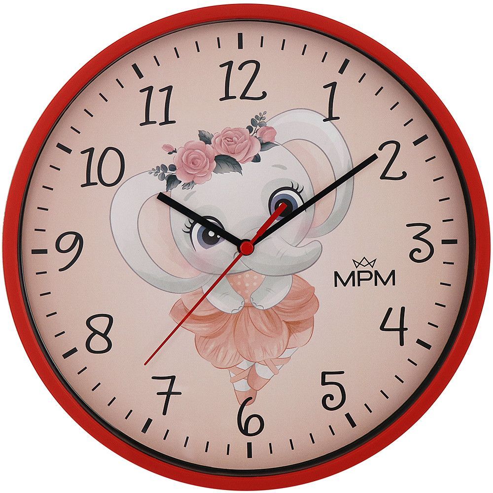 Pestrobarevné dětské nástěnné hodiny. Designováno a kompletováno v CZ. E01M.4268 178478 MPM Slon