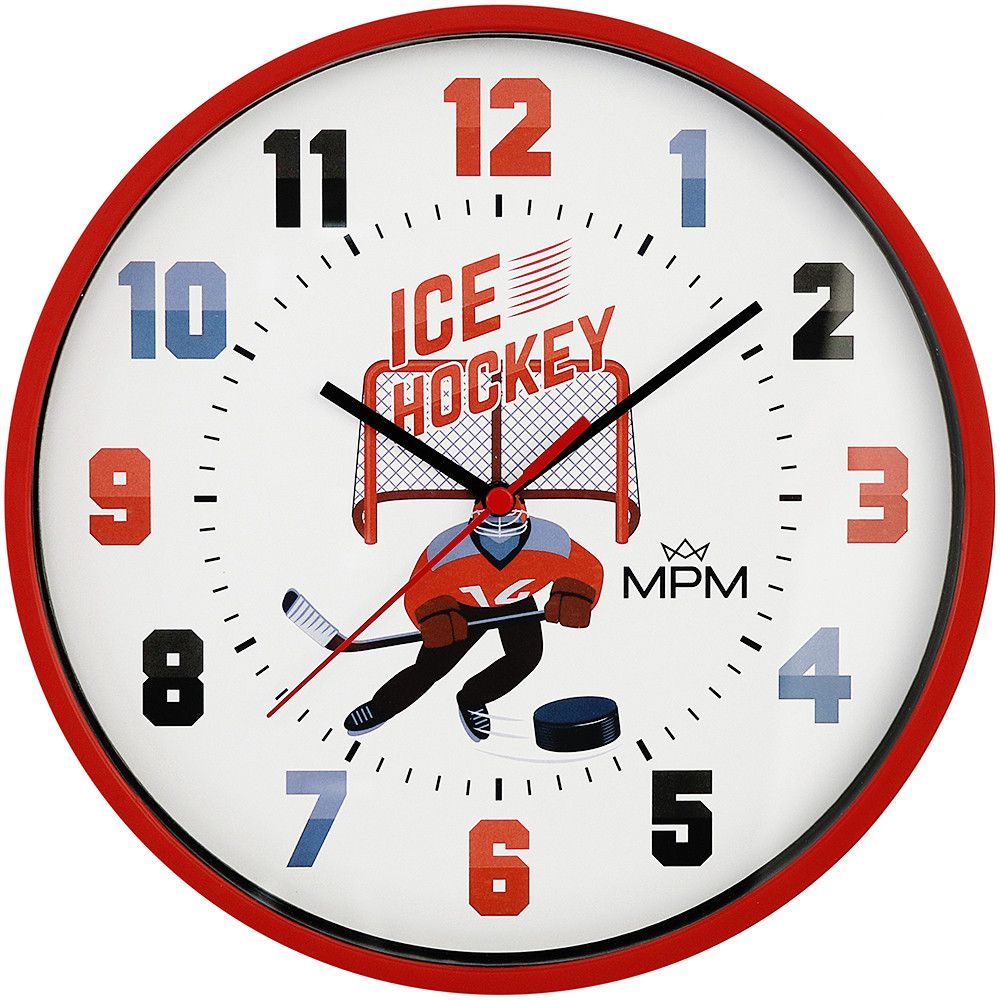 Pestrobarevné dětské nástěnné hodiny E01M.4270 178480 MPM Hokej